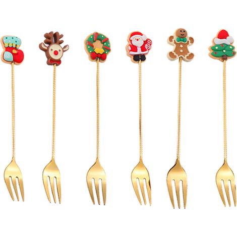 Cuillère À Café - En Acier Inoxydable - Décor De Noël Avec Pendentif Festif - Pour Thé Café Dessert - Lot De 6 Pièces (1/5)