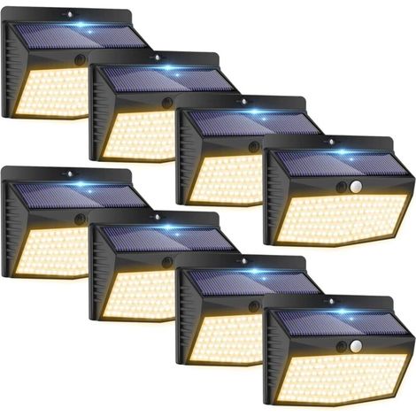 Lampe Solaire Extérieur Blanc chaud [Lot de 8 de 138 LED] Lumiere Solaire Exterieur 3 Modes Sans Fil Lampe Solaire Détecteur de Mouvement eclairage exterieur solaire étanche pour Jardin Déco (1/5)