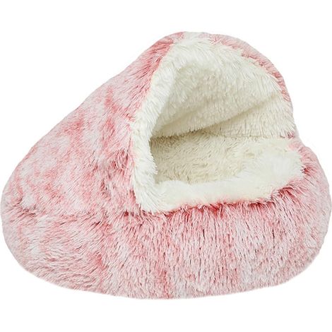 Weiches, plüschiges, donutförmiges Hunde- und Katzenbett, warme und rutschfeste Liegefläche für kleine und mittelgroße Haustiere, rosa (1/5)