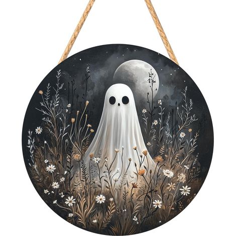 Panneau Halloween Pour Porte D'Entrée Artisanat Rond 2D Effrayante Décorations De Porte Halloween En Bois Pour Maison Fête Entrée Portail Cheminée Festival D'Automne Mariage (1/5)