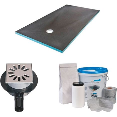 Wedi – Receveur de douche à carreler 120 x 90 – Bonde horizontale DN 50 – Kit d'étanchéité inclus – Compatible PMR et norme zéro ressaut (1/4)