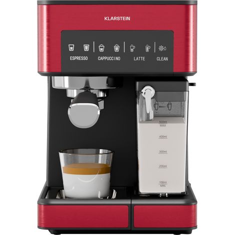 Klarstein Cafetera Klarstein 1.8L con espumador de leche, Cafetera espresso 20 bar, Cafetera pequeña 1350 W para café molido, Cafetera espresso barista para café helado cappuccino latte espresso