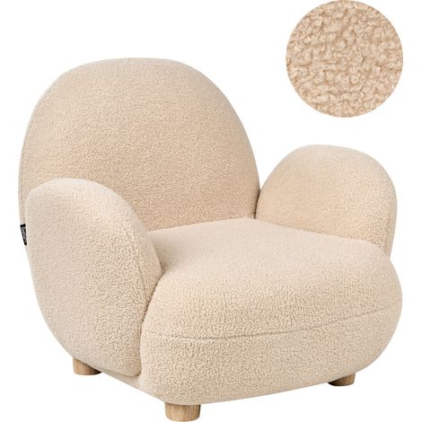 Sillón infantil silla tapizada de bouclé para niños patas de madera beige Hem (1/5)
