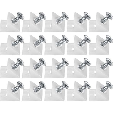 20 cuñas de plástico para cajones, soportes de fijación, conector trasero estabilizador, conector inferior de cajón con tornillos, para reparar estantes de muebles caídos. (1/5)
