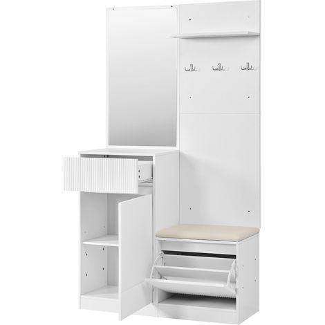 Recibidor con zapatero, espejo, banco y LED blanco 105 x 38 x 190 cm (1/5)