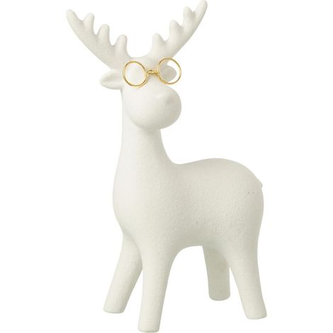 Statuette Renne Pailleté "Lunettes" 25cm Blanc (1/2)