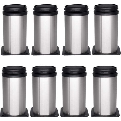 Lot de 8 pieds réglables en acier inoxydable avec finition brossée pour canapé, lit, armoire, bureau, table (1/5)