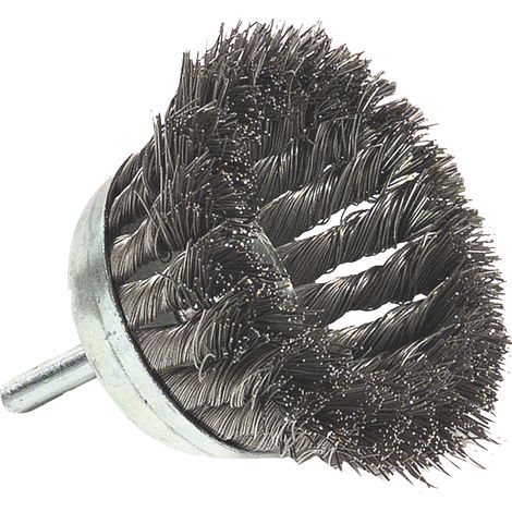Tivoly • Schneidbürste • Gedrehter Stahldraht • Ø75 mm • Zylindrischer Schaft Ø6,35 mm • Zum Ablösen großer Metalle • Zum Ablösen großer Steine
