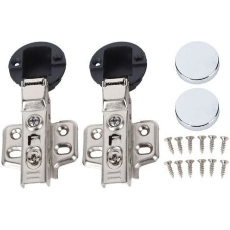 Lot de 2 charnières amorties pour porte vitrée – Acier inox 201 – Cup 35 mm – Coudée moyenne (semi-recouvrement 9 mm) (1/5)