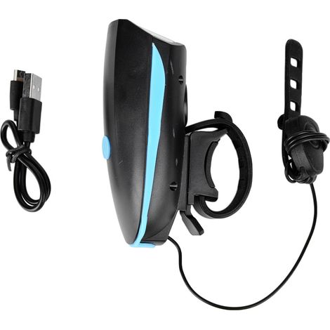 Phare avant USB rechargeable haute luminosité et klaxon pour vélo, lampe d'avertissement bleue (1/5)