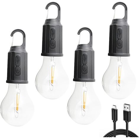 Tuserxln – Lanterne portative rechargeable – 4 ampoules LED – 3 modes d'éclairage – Charge USB – Étanche et résistante aux chocs pour camping et randonnée (1/5)