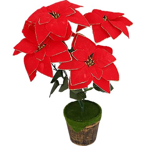 Lot de 2 Poinsettias Artificiels en Pot, Fleures de Noël Rouge Pailleté en Soie et PVC, Décoration Festive Intérieure 45cm (1/5)