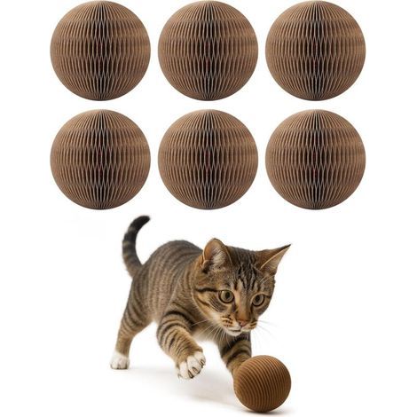 Set mit 6 Pappbällen mit Glöckchen für Katzen – Interaktives Spielzeug zum Jagen und Spielen – Robust und unwiderstehlich – Ideal zur Unterhaltung von Katzen (1/4)