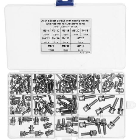 136 Pièces Kit de Fixations en Acier Inoxydable, Vis à Douille Hexagonale M3 M4 M5 pour Assortiment (1/5)