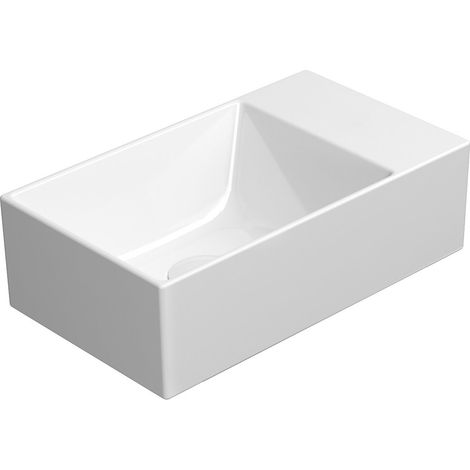Lavabo en céramique KUBE X 40x23cm, bord inférieur rainuré, sans trou pour robinetterie, droite/gauche, blanc ExtraGlaze (1/5)