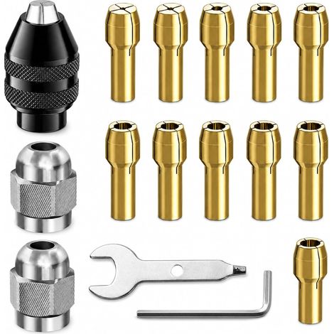 16 Pièces Mandrin Pour Dremel Mini Mandrin, Accessoires Pour Outil Rotatif 0,5mm À 3,2mm 4486 Mandrins Adaptateur À Changement Rapide Pour Outils Rotatifs De Électrique, Ponçage, Coupe Et Polissage (1/5)
