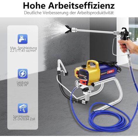 Airless Pulvérisateur de peinture 1500 W haute pression Airless 2,2 l/min 20 Mpa Machine à peinture murale sans air Système de pulvérisation