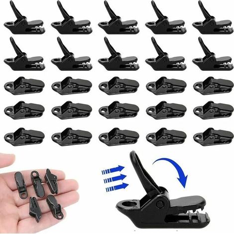 Lot de 25 pinces de tente, accessoires de tente pince de bâche pinces de bâche pince de support de bâche, petites pinces de bâche multifonctions en plastique noir avec œillet pour bâche extérieure auv (1/5)