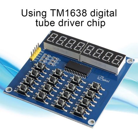 Module D Affichage Led TM1638 - 8 Chiffres 16 Touches - Contrôle 3 Fils - Luminosité Réglable 8 Niveaux - Bleu - 70 X 70 Mm (1/5)