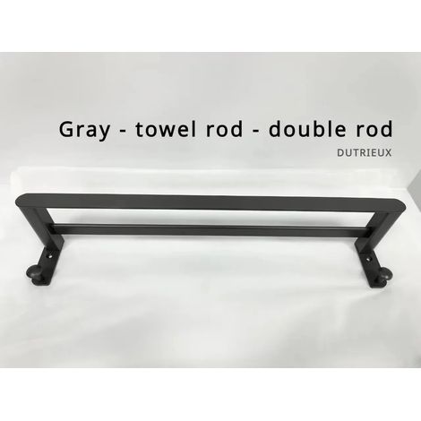 (gris 1) Porte-serviettes et étagère plats en aluminium spatial double couche, accessoire de salle de bain, porte-serviettes à double barre (1/5)