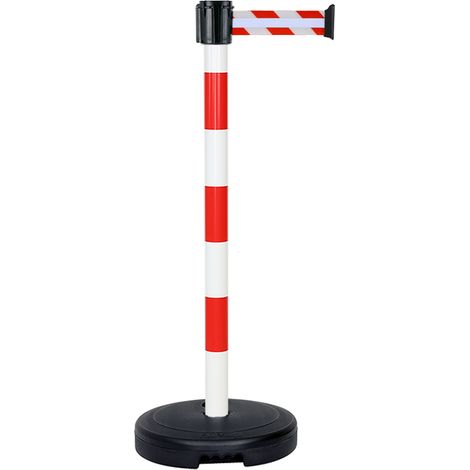 Poteau PVC Rouge/Blanc à sangle Rouge/Blanc hachuré rétro - 3m x 50mm sur socle 9kg à lester - 2800181 (1/4)