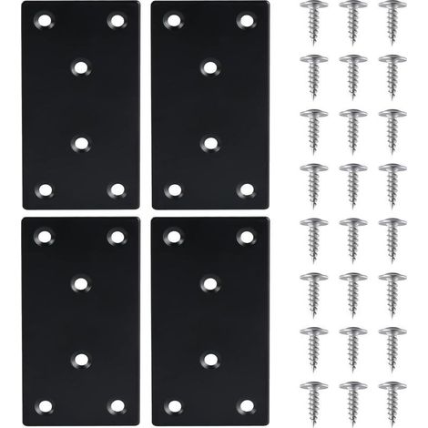Lntyq 4 Pièces Équerre Fixation Plate Plaques de Réparation en Acier Inoxydable Plaques Perforées avec VisEquerre Métal, 48971.8mmPlaque Acier Noir,pour la Réparation Réparation Connexion Meubles (1/5)