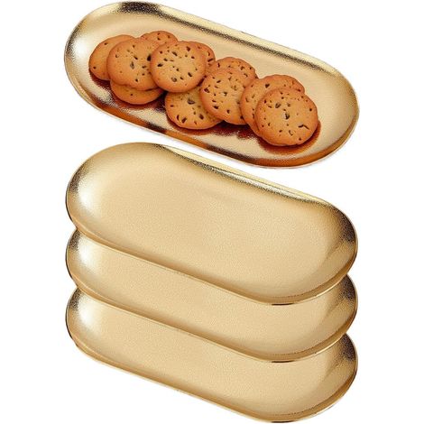 Assiettes Apéritifs délicate,ovale,plates en acier inoxydable, 18x8cm, set de 4,Or, adaptée aux entrées, desserts, gâteaux, salades (1/5)