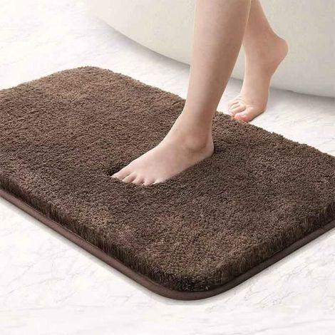 Tapis de Douche - Moelleux - Microfibre - Lavable en Machine - Antidérapant - 40 x 60 cm - Marron (1/3)