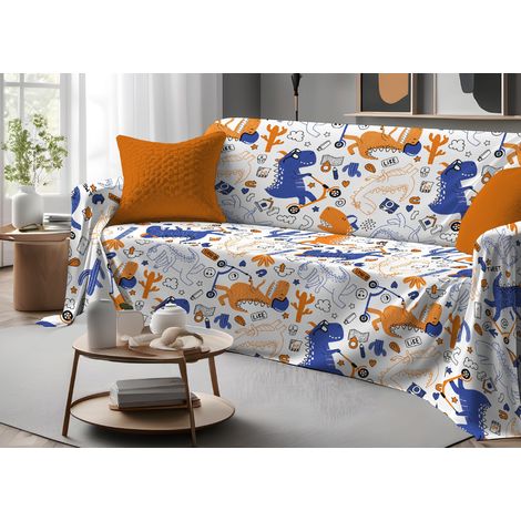 Telo Arredo Granfoulard Copritutto Salvadivano 100% Cotone Dis. Dino, misuraSingolocoloreDino