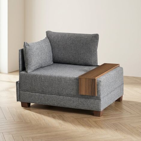 Modern Sessel Graue Stofffliege - Links - Mit Holztisch