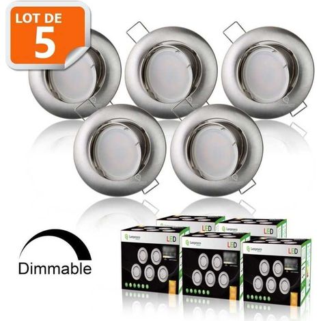 Lot de 5 Spots Encastrable LED Alu Brossé GU10 Dimmable Blanc Neutre (1/4)