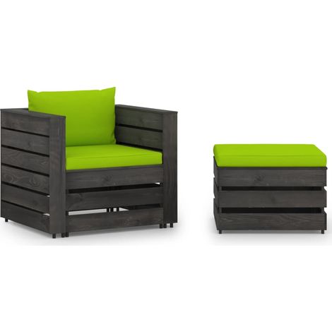 Muebles de jardín 2 piezas con cojines madera impregnada gris