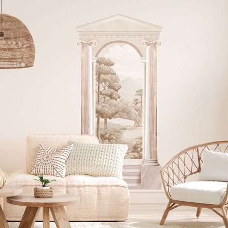 Grand papier peint panoramique découpé, arche antique chic marbre rosé avec perspective sur la nature, intissé colle activable à l'eau, 160 cm X 80 cm (1/5)