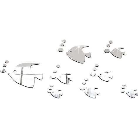 8 Pices 3d Poissons Tropicaux Effet De Miroir Stickers Muraux Design  La Mode Art De Dcalque Dcoration De La Maison Argent (1/5)