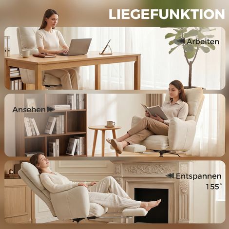 Bureau fauteuil avec repose-pieds, pivotant ergonomique à fonction basculante, dossier haut réglable, tissu flocon de neige (1/4)