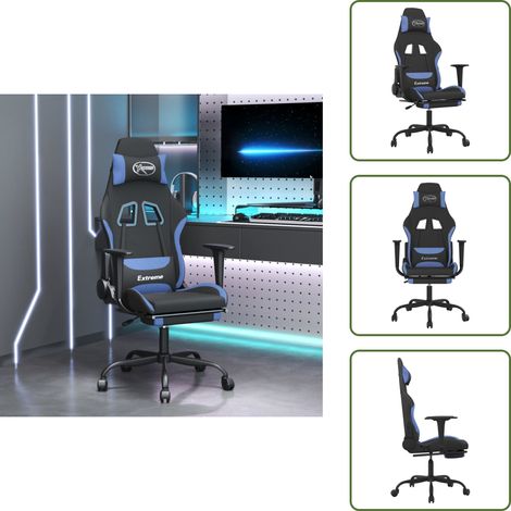 Gaming-Stuhl mit Fußstütze Schwarz und Blau Stoff - Gaming Stuhl - Gamer Chair - Bürostuh - Schreibtischstuhl - Ergonomischer Stuhl (1/5)
