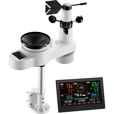 Station Météo Wi-Fi 5-en-1, Écran VA 190,5 mm, Capteur Extérieur Solaire Sans Fil, Pluviomètre, Prévisions, Vent, Température, Humidité (1/5)