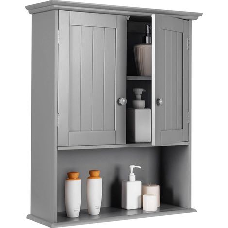 COSTWAY Mueble de Baño Armario de Pared Estanterías Gabinete con Puerta y Estante para Cocina Dormitorio Salón (Gris) (1/5)