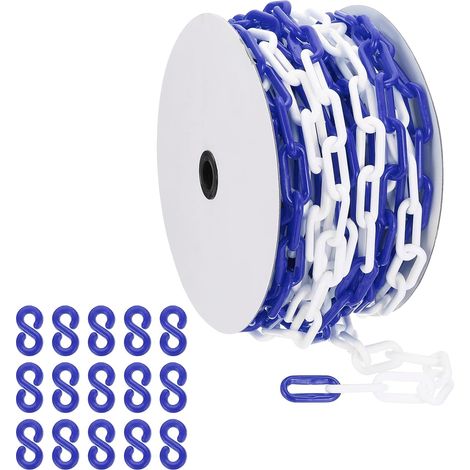 Chaîne plastique bleu/blanc, 72 pieds 8mm Chaîne barrière sécurité plastique granchaîne longue pour le contrôle foule, le stationnement, clôture, décoration chantier construction (1/5)