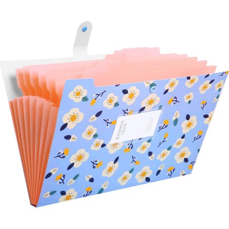 Wasserfester und reißfester Dokumentenorganizer, erweiterbare Mappe mit Blumenmuster, 8 Fächer im Akkordeonstil, strapazierfähiges Kunststoffmaterial, geeignet für Schule, Büro und Zuhause.