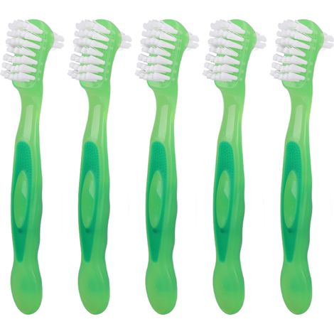 Ensemble de 5 brosses pour prothèses dentaires, professionnelles, portables, double face, pour le nettoyage des fausses dents des personnes âgées (vert). (1/5)
