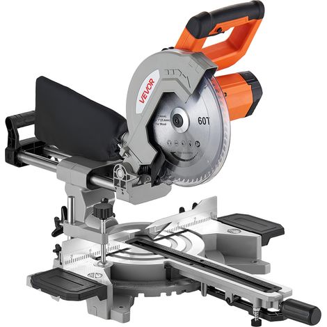 VEVOR Scie a Onglet Radiale Inclinable, Lame de 254 mm, Moteur de 1800 W, Coupes Biseautees et deOnglet, Angles et Profondeur Reglables, Base en Aluminium Moule, Portable pour Bois, Metaux, Stratifies (1/5)