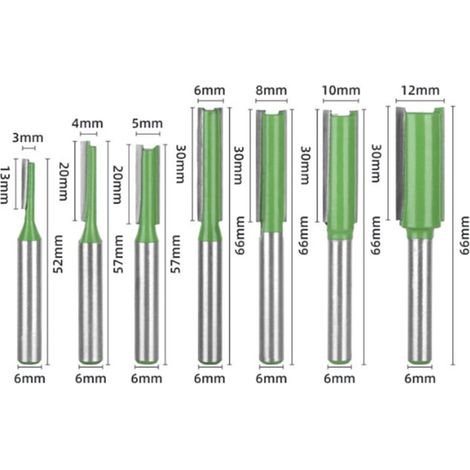 Fraises droites pour le travail du bois, tige de 6mm, 3, 4, 5, 6, 8, 10, 12mm, outils pour le travail du bois en carbure, 7 pièces (1/3)