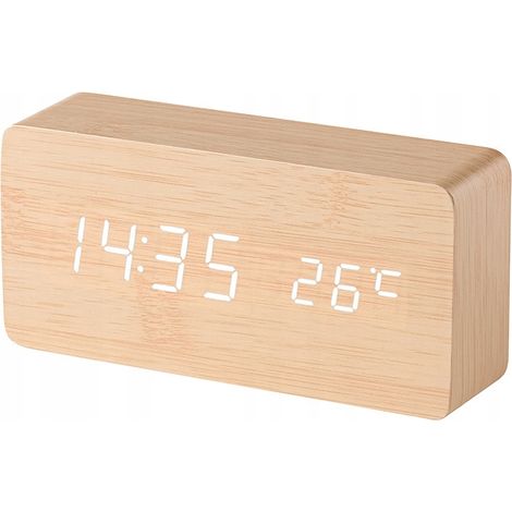 Wecker aus Holz mit Thermometer und Klöppel, USB- oder Batteriebetrieb
