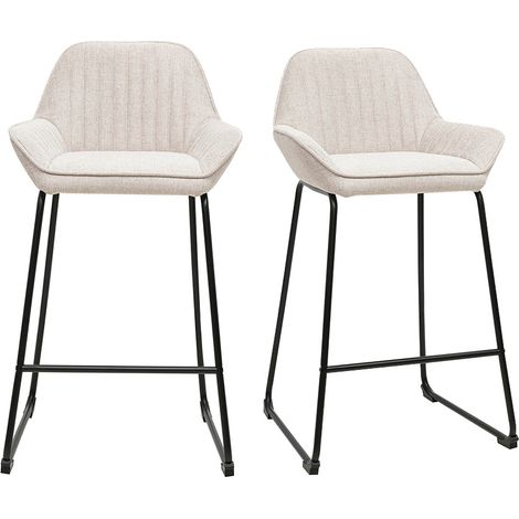 Tabourets de bar en tissu effet velours texturé beige et métal noir H68 cm (lot de 2) RONNIE (1/5)