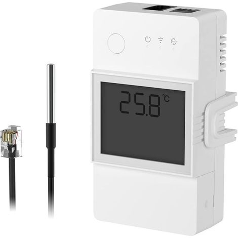 TH Elite 16A WLAN-Smart-Schalter mit wasserdichtem DS18B20-Temperatursensor, Fernsteuerung per App, Temperaturüberwachung, kompatibel mit Alexa und Google Home, RJ11-Schnittstelle (1/5)