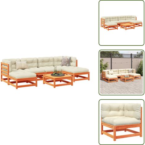The Living Store 7-tlg. Garten-Sofagarnitur mit Kissen Wachsbraun Kiefernholz - Gartensortiment - Gartenlounge - Esszimmergarnitur - Gartenmöbelset - Rattan Möbel (1/5)