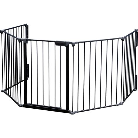 Wiltec – Barrière de protection cheminée XL 310 cm – 75 cm de haut – Fixation murale – Acier noir avec porte pivotante à 90° pour sécurité enfant