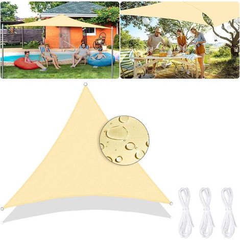 Telo ombreggiante triangolare 3 x 3 x 3 m, in HDPE traspirante con protezione UV al 95% per patio, giardino, esterni, balcone (giallo chiaro) (1/5)