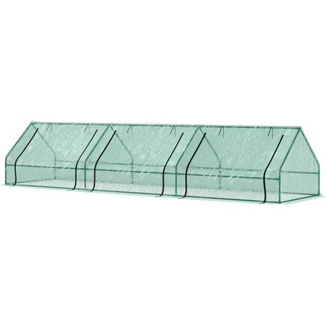 Mini serre étanche pour plantes avec 3 entrées enroulables, en acier et PE, 400 x 100 x 80 cm, verte